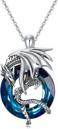 wholesale Sterling Silver Crystals Phoenix Dragon Cross Sword Dragon Pendant Necklace w Stainless Steel Chain-D-Dragon Crystal Necklace