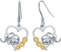 wholesale 925 Sterling Silver Heart-Shaped Elephant Drop Earrings with Cubic Zirconia Gifts for Women-Elephant