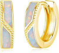 wholesale Gold Opal 925 Sterling Silver Viking Celtic Cross Huggie Hoop Earrings 15mm for Women Men Gifts-Gold-White Opal