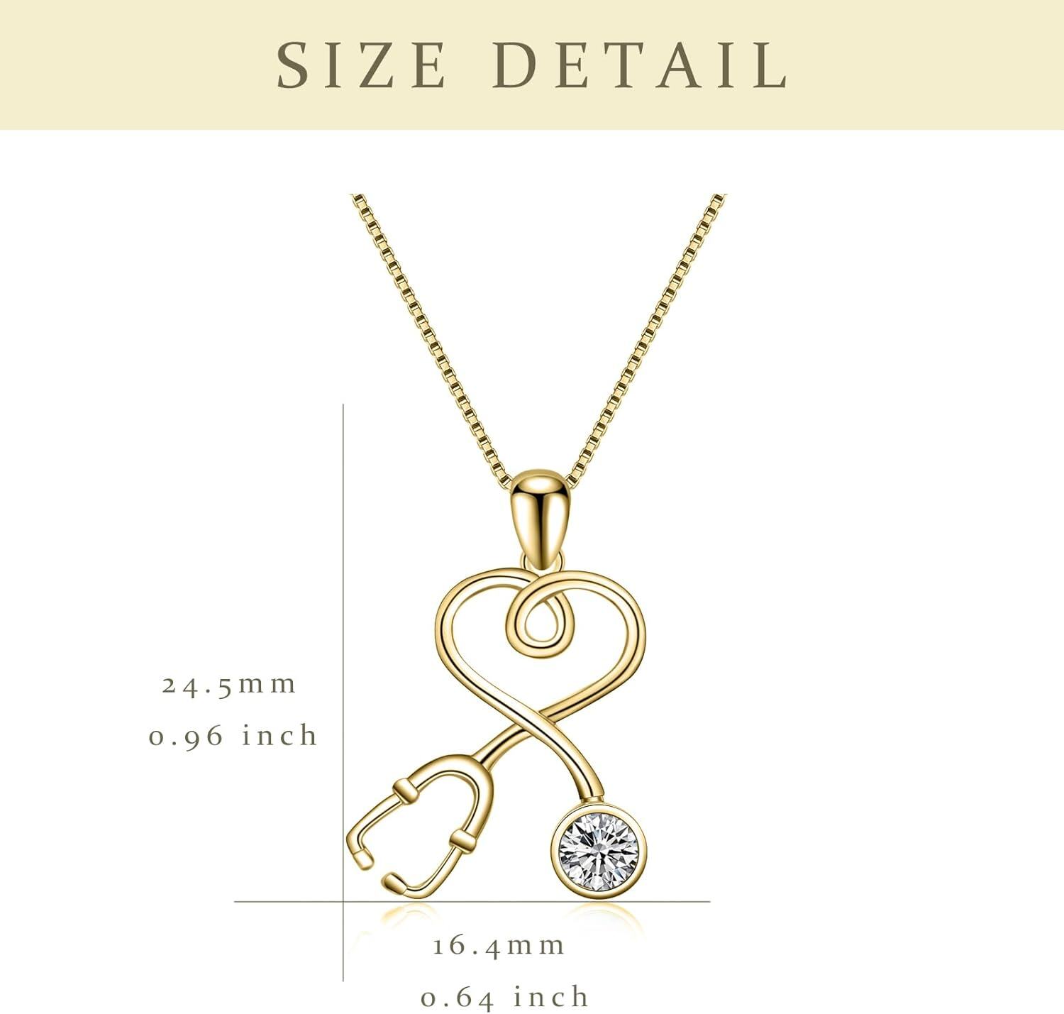wholesale 925 Sterling Silver Plated Gold Infinity Heart Stethoscope Pendant Necklace with Cubic Zirconia Accent for Nurses Doctors Gifts-0-2