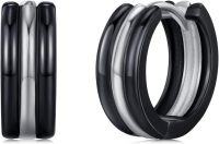 wholesale Triple-Layer 925 Sterling Silver Hoop Earrings with Black Ceramic and Rhodium Plating - Mens Fashion s for Dad-Triple Hoop Earrings001