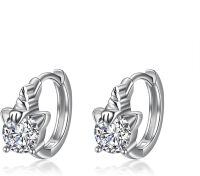 wholesale 925 Sterling Silver Hypoallergenic Cat Paw Design Round CZ Studs Earings for Women (Silver)-Crystal