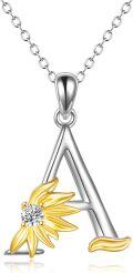 wholesale 925 Sterling Silver Gold & Sterling Silver Sunflower Initial Necklace with CZ, Personalized Faith & Radiance Jewelry Gift for Women-0-0
