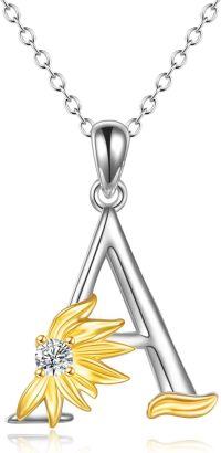 wholesale 925 Sterling Silver Gold & Sterling Silver Sunflower Initial Necklace with CZ, Personalized Faith & Radiance Jewelry Gift for Women-Sunflower A