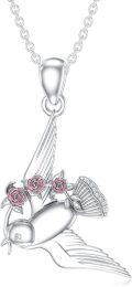 wholesale 925 Sterling Silver Swallow Pendant with Pink Roses and Cubic Zirconia Stones Necklaces for Women Girls s-0-0