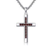 wholesale 925 Sterling Silver Birthstone Cross Necklace for Women Men -01-Jan-Garnet