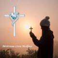 wholesale 925 Sterling Silver Aquamarine Cross Necklace - March Birthstone Faith Pendant with 18 Chain, Hypoallergenic White Gold Plated Jewelry Gift for Women-0-3