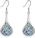 wholesale 925 Sterling Silver Teardrop Abalone Shell Inlay Filigree Drop Earrings-0-1