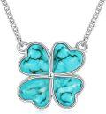 wholesale 925 Sterling Silver Turquoise Heart-Shaped 4-Leaf Clover Pendant Necklace-0-0