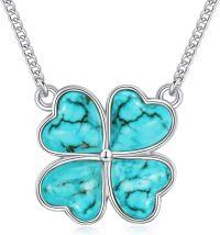 wholesale 925 Sterling Silver Turquoise Heart-Shaped 4-Leaf Clover Pendant Necklace-style 1