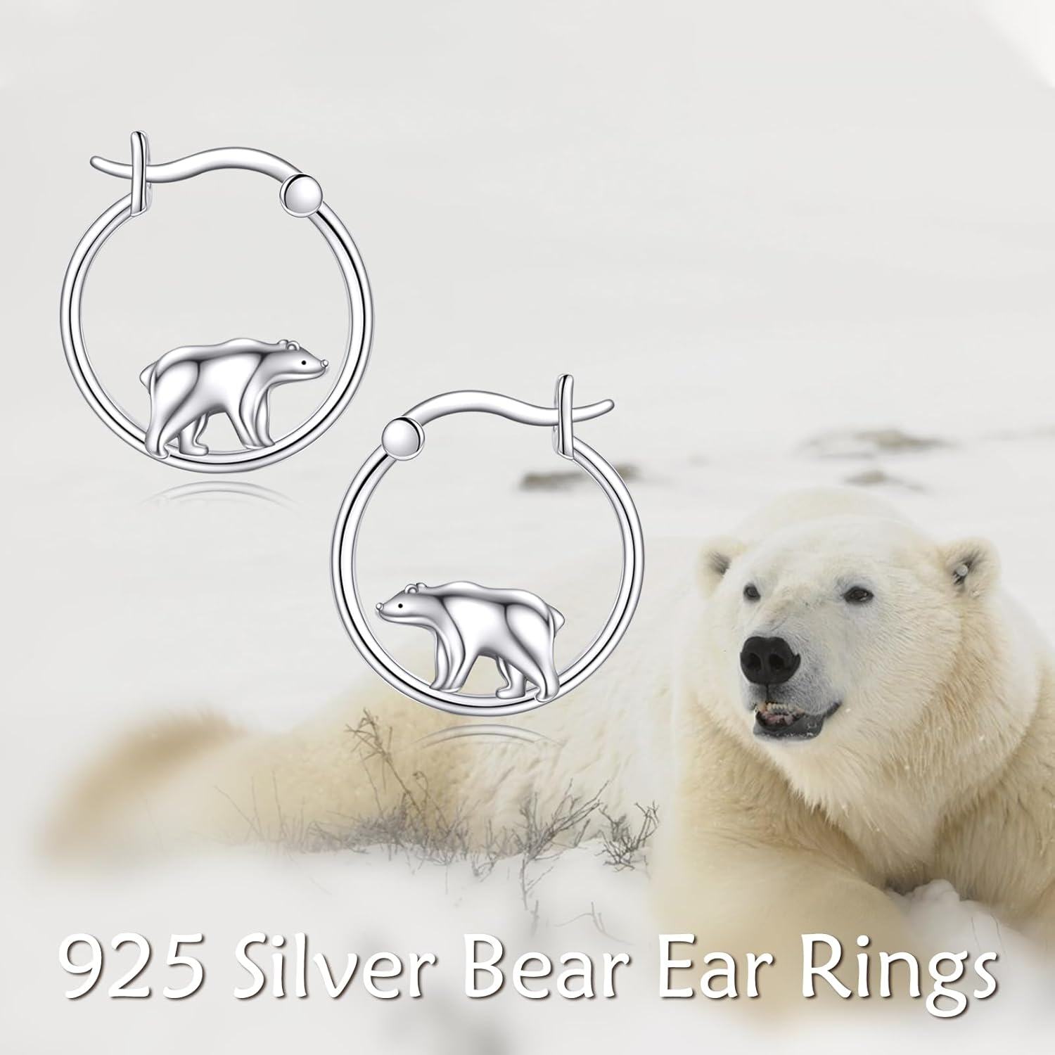 Sterling Silver Animal Hoop Earrings Fox Bear Penguin Axolotl Octopus Raccoon Christmas Gifts for Women-0-4