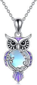 wholesale Sterling Silver Moonstone Owl Necklace Filigree Pendant Christmas Jewelry for Women Girls - Rhodium Plated-0-12