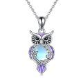wholesale 925 Sterling Silver Black Onyx Filigree Owl Pendant Necklace for Women-0-12