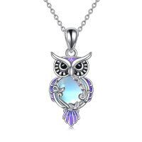 wholesale 925 Sterling Silver Black Onyx Filigree Owl Pendant Necklace for Women-Moonstone purple owl necklace