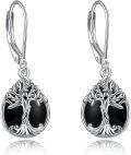 wholesale 925 Sterling Silver Black Onyx Tree of Life Dangle Drop Earrings for Women and Girls-0-0