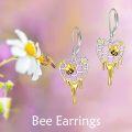 wholesale 925 Sterling Silver Heart-Shaped Honeycomb with Bee and Flower Drop Earrings - Gift for Her-0-5