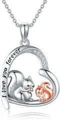 wholesale 925 Sterling Silver Heart-Shaped Squirrel and Cat Pendant Necklace - I Love You Forever Charm for Women & Girls' Gifts-0-0