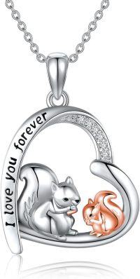 wholesale 925 Sterling Silver Heart-Shaped Squirrel and Cat Pendant Necklace - I Love You Forever Charm for Women & Girls' Gifts-Squirrel Necklace