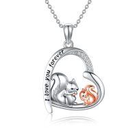 wholesale 925 Sterling Silver Heart-Shaped Squirrel and Cat Pendant Necklace - I Love You Forever Charm for Women & Girls' Gifts-Squirrel Necklace