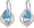 wholesale 925 Sterling Silver Turquoise Conch Shell Drop Earrings for Women Girls Ocean  4cm Long-0-0