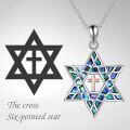 wholesale 925 Sterling Silver Cross & Star of David Pendant with Abalone Shell Inlay and 18 Chain - Religious Jewelry for Women Men Gifts-0-5