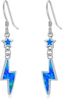 wholesale 925 Sterling Silver Blue Opal Lightning Bolt & Star Dangle Earrings-Lightning Bolt