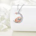 wholesale 925 Sterling Silver Sloth on Crescent Moon Pendant Necklace with Stars and Stones for Women-0-2
