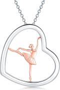 wholesale 925 Sterling Silver Rose Gold Plated Ballet Dancer in Heart Shape Pendant Necklace-0-0