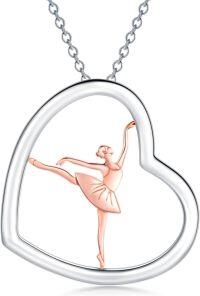 wholesale 925 Sterling Silver Rose Gold Plated Ballet Dancer in Heart Shape Pendant Necklace-A-Rose Gold