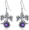 wholesale 925 Sterling Silver Purple Amethyst Dragon Dangle Earrings for Women - Christmas Gift & Birthday Present-0-0