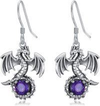 wholesale 925 Sterling Silver Purple Amethyst Dragon Dangle Earrings for Women - Christmas Gift & Birthday Present-dangle