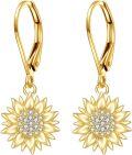 wholesale 14K Gold Sunflower Drop Earrings with Cubic Zirconia - You Are My Sunshine Gift for Her-0-0