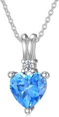 wholesale 925 Sterling Silver Heart-Shaped Blue Topaz and White Sapphire Pendant Necklace for Women-0-0