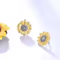 TOUPOP Sterling Silver Gold Plated Sunflower Earrings, Valentine's Day Birthday Gifts-0-3