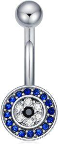 wholesale  925 Sterling Silver Cubic Zirconia Evil Eye Heart Belly Button Ring 14G 12mm-0-0
