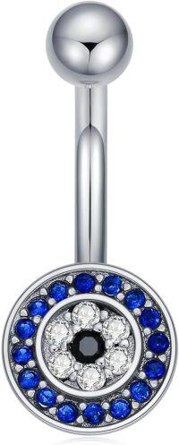 wholesale  925 Sterling Silver Cubic Zirconia Evil Eye Heart Belly Button Ring 14G 12mm-Evil Eye