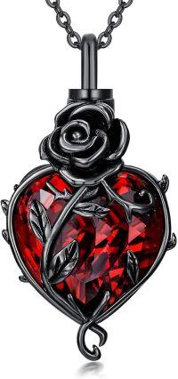 wholesale  Red Crystal Heart Rose Pendant Cremation Jewelry for Ashes Keepsake Memorial Necklace-Rose