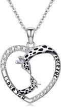 wholesale 925 Sterling Silver Heart-Shaped Giraffe Pendant Necklace with Cubic Zirconia and Engraved Message I Love You Forever Gifts for Women Girls Mother's Day Jewelry-0-0