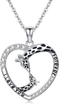wholesale 925 Sterling Silver Heart-Shaped Giraffe Pendant Necklace with Cubic Zirconia and Engraved Message I Love You Forever Gifts for Women Girls Mother's Day Jewelry-Giraffe-1