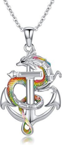 wholesale 925 Sterling Silver Anchor & Dragon Pendant Necklace - Hypoallergenic, Lead & Nickel Free - Mythical Ocean Jewelry for Women - Elegant Gift-Anchor and Dragon Necklace