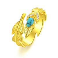 wholesale 925 Sterling Silver Turquoise Leaf Ring-Gold Turquoise