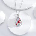 wholesale 925 Sterling Silver Red Cardinal Bird Oval Shape Stone Pendant Necklaces for Women Girls Mothers Day Gift-0-4
