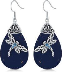 wholesale Sterling Silver Celtic Dragonfly Dangle Drop Earrings Celtic Jewelry Gifts for Women Her Wife Mom-Lapis Lazuli