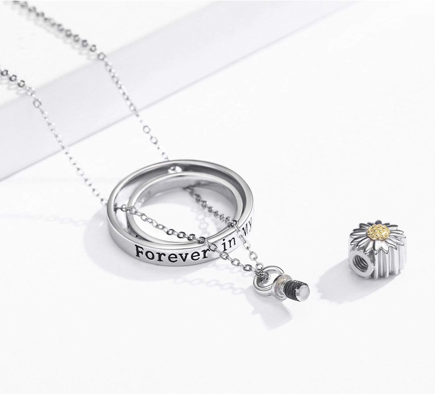 925 Sterling Silver Sunflower Cremation Jewelry Urn Pendant Necklace with Funnel and Chain for Ashes Keepsake Memorial Gifts for Women-0-3