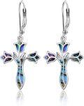 wholesale 925 Sterling Silver Abalone Shell Tulip Cross Drop Earrings for Women-0-0