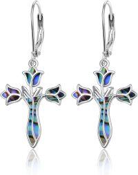 wholesale 925 Sterling Silver Abalone Shell Tulip Cross Drop Earrings for Women-Abalone Shell Cross