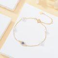 wholesale 14K Gold White Pearl and Sapphire Evil Eye Charm Bracelet (Adjustable)-0-5