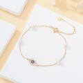 wholesale 14K Gold White Pearl and Sapphire Evil Eye Charm Bracelet (Adjustable)-0-5