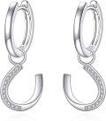wholesale 925 Sterling Silver Horse Shoe Dangle Drop Huggie Hoop Earrings with Cubic Zirconia for Women -0-0