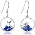wholesale 925 Sterling Silver Whale Drop Earrings with Blue Enamel Waves-0-0